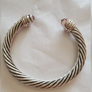 David Yurman Classic Cable Sterling Silver Bracelet Morganite and Diamonds